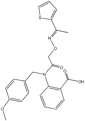 2-{(4-methoxybenzyl)[({[1-(2-thienyl)ethylidene]amino}oxy)acetyl]amino}benzoic acid Struktur