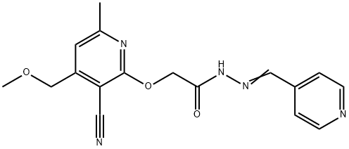 2-{[3-cyano-4-(methoxymethyl)-6-methyl-2-pyridinyl]oxy}-N'-(4-pyridinylmethylene)acetohydrazide Struktur