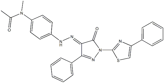 N-methyl-N-(4-{2-[5-oxo-3-phenyl-1-(4-phenyl-1,3-thiazol-2-yl)-1,5-dihydro-4H-pyrazol-4-ylidene]hydrazino}phenyl)acetamide Struktur