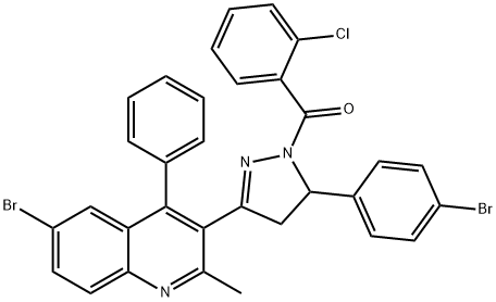 6-bromo-3-[5-(4-bromophenyl)-1-(2-chlorobenzoyl)-4,5-dihydro-1H-pyrazol-3-yl]-2-methyl-4-phenylquinoline Struktur