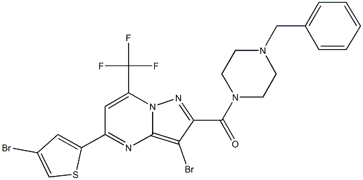 2-[(4-benzyl-1-piperazinyl)carbonyl]-3-bromo-5-(4-bromo-2-thienyl)-7-(trifluoromethyl)pyrazolo[1,5-a]pyrimidine Struktur