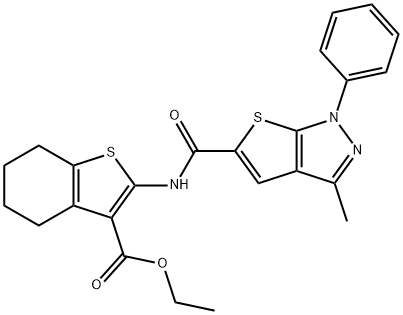 ethyl 2-{[(3-methyl-1-phenyl-1H-thieno[2,3-c]pyrazol-5-yl)carbonyl]amino}-4,5,6,7-tetrahydro-1-benzothiophene-3-carboxylate Struktur