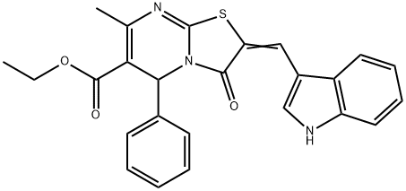 ethyl 2-(1H-indol-3-ylmethylene)-7-methyl-3-oxo-5-phenyl-2,3-dihydro-5H-[1,3]thiazolo[3,2-a]pyrimidine-6-carboxylate Struktur