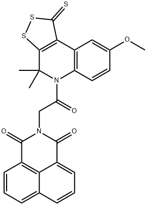 2-[2-(8-methoxy-4,4-dimethyl-1-thioxo-1,4-dihydro-5H-[1,2]dithiolo[3,4-c]quinolin-5-yl)-2-oxoethyl]-1H-benzo[de]isoquinoline-1,3(2H)-dione Struktur