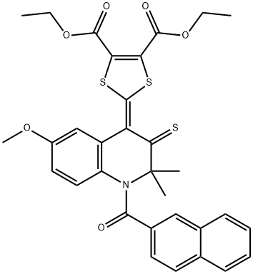 diethyl 2-(6-methoxy-2,2-dimethyl-1-(2-naphthoyl)-3-thioxo-2,3-dihydro-4(1H)-quinolinylidene)-1,3-dithiole-4,5-dicarboxylate Struktur