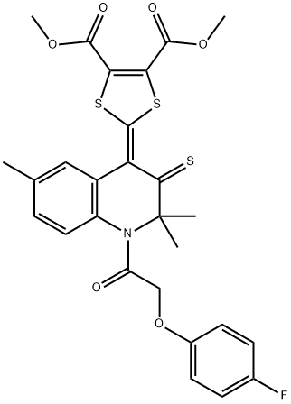 dimethyl 2-(1-[(4-fluorophenoxy)acetyl]-2,2,6-trimethyl-3-thioxo-2,3-dihydro-4(1H)-quinolinylidene)-1,3-dithiole-4,5-dicarboxylate Struktur