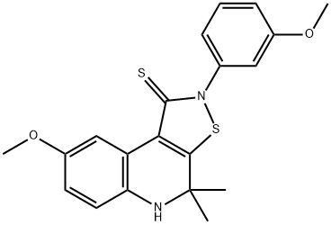 8-methoxy-2-(3-methoxyphenyl)-4,4-dimethyl-4,5-dihydroisothiazolo[5,4-c]quinoline-1(2H)-thione Struktur