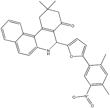 5-(5-{5-nitro-2,4-dimethylphenyl}-2-furyl)-2,2-dimethyl-2,3,5,6-tetrahydrobenzo[a]phenanthridin-4(1H)-one Struktur