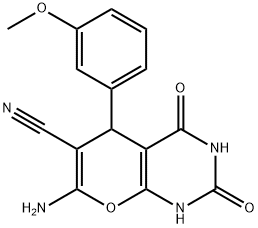 7-amino-5-(3-methoxyphenyl)-2,4-dioxo-1,3,4,5-tetrahydro-2H-pyrano[2,3-d]pyrimidine-6-carbonitrile Struktur