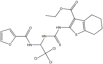 ethyl 2-[({[2,2,2-trichloro-1-(2-furoylamino)ethyl]amino}carbothioyl)amino]-4,5,6,7-tetrahydro-1-benzothiophene-3-carboxylate Struktur