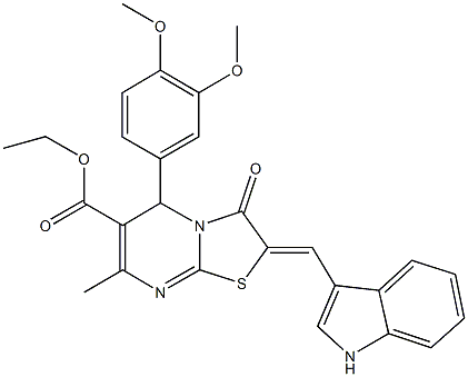 ethyl 5-(3,4-dimethoxyphenyl)-2-(1H-indol-3-ylmethylene)-7-methyl-3-oxo-2,3-dihydro-5H-[1,3]thiazolo[3,2-a]pyrimidine-6-carboxylate Struktur