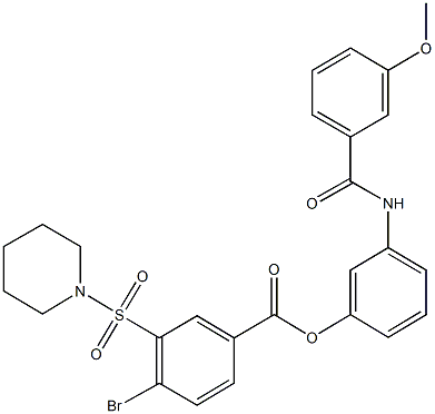 3-[(3-methoxybenzoyl)amino]phenyl 4-bromo-3-(1-piperidinylsulfonyl)benzoate Struktur