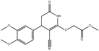 methyl 2-{[3-cyano-4-(3,4-dimethoxyphenyl)-6-oxo-1,4,5,6-tetrahydro-2-pyridinyl]sulfanyl}acetate Struktur