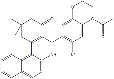 5-bromo-4-(2,2-dimethyl-4-oxo-1,2,3,4,5,6-hexahydrobenzo[a]phenanthridin-5-yl)-2-ethoxyphenyl acetate Struktur