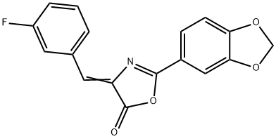 2-(1,3-benzodioxol-5-yl)-4-(3-fluorobenzylidene)-1,3-oxazol-5(4H)-one Struktur