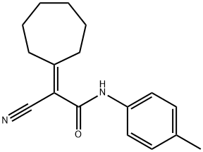 2-cyano-2-cycloheptylidene-N-(4-methylphenyl)acetamide Struktur