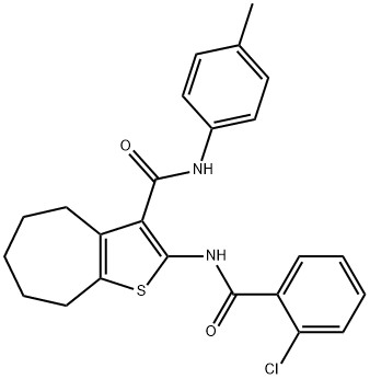 2-[(2-chlorobenzoyl)amino]-N-(4-methylphenyl)-5,6,7,8-tetrahydro-4H-cyclohepta[b]thiophene-3-carboxamide Struktur