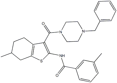 N-{3-[(4-benzyl-1-piperazinyl)carbonyl]-6-methyl-4,5,6,7-tetrahydro-1-benzothien-2-yl}-3-methylbenzamide Struktur