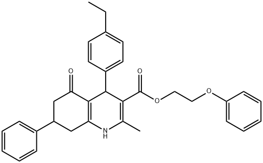 2-phenoxyethyl 4-(4-ethylphenyl)-2-methyl-5-oxo-7-phenyl-1,4,5,6,7,8-hexahydro-3-quinolinecarboxylate Struktur