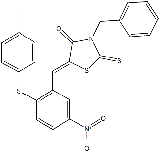 3-benzyl-5-{5-nitro-2-[(4-methylphenyl)sulfanyl]benzylidene}-2-thioxo-1,3-thiazolidin-4-one Struktur