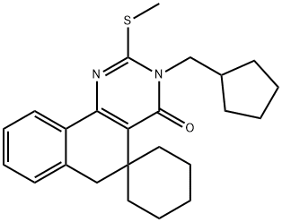 3-(cyclopentylmethyl)-2-(methylsulfanyl)-5,6-dihydrospiro(benzo[h]quinazoline-5,1'-cyclohexane)-4(3H)-one Struktur