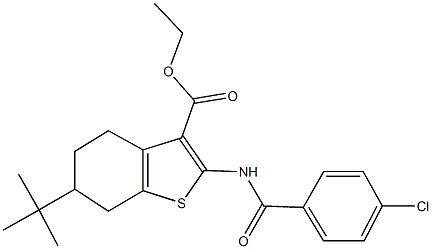 ethyl 6-tert-butyl-2-[(4-chlorobenzoyl)amino]-4,5,6,7-tetrahydro-1-benzothiophene-3-carboxylate Struktur