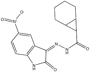 N'-{5-nitro-2-oxo-1,2-dihydro-3H-indol-3-ylidene}bicyclo[4.1.0]heptane-7-carbohydrazide Struktur