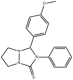 3-(4-methoxyphenyl)-2-phenyltetrahydro-1H,5H-pyrazolo[1,2-a][1,2,4]triazole-1-thione Struktur