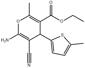 ethyl 6-amino-5-cyano-2-methyl-4-(5-methylthien-2-yl)-4H-pyran-3-carboxylate Struktur