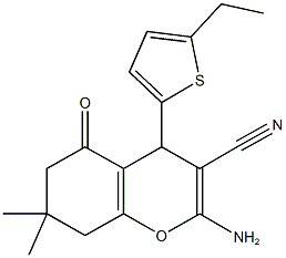 2-amino-4-(5-ethylthien-2-yl)-7,7-dimethyl-5-oxo-5,6,7,8-tetrahydro-4H-chromene-3-carbonitrile Struktur