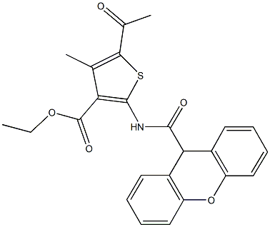 ethyl 5-acetyl-4-methyl-2-[(9H-xanthen-9-ylcarbonyl)amino]-3-thiophenecarboxylate Struktur