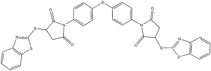 3-(1,3-benzothiazol-2-ylsulfanyl)-1-[4-({4-[3-(1,3-benzothiazol-2-ylsulfanyl)-2,5-dioxo-1-pyrrolidinyl]phenyl}sulfanyl)phenyl]-2,5-pyrrolidinedione Struktur