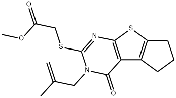 methyl {[3-(2-methyl-2-propenyl)-4-oxo-3,5,6,7-tetrahydro-4H-cyclopenta[4,5]thieno[2,3-d]pyrimidin-2-yl]sulfanyl}acetate Struktur