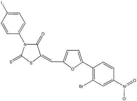 5-[(5-{2-bromo-4-nitrophenyl}-2-furyl)methylene]-3-(4-iodophenyl)-2-thioxo-1,3-thiazolidin-4-one Struktur