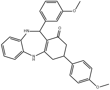 11-[3-(methyloxy)phenyl]-3-[4-(methyloxy)phenyl]-2,3,4,5,10,11-hexahydro-1H-dibenzo[b,e][1,4]diazepin-1-one Struktur