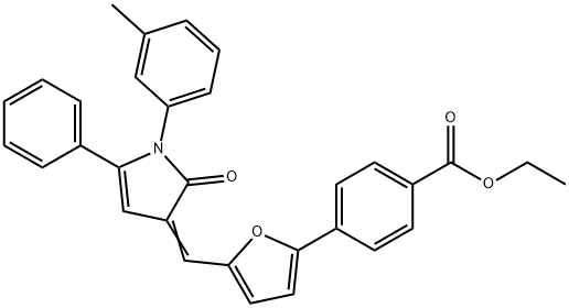 ethyl 4-(5-{[1-(3-methylphenyl)-2-oxo-5-phenyl-1,2-dihydro-3H-pyrrol-3-ylidene]methyl}-2-furyl)benzoate Struktur