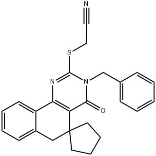 3-benzyl-2-[(cyanomethyl)sulfanyl]-4-oxo-3,4,5,6-tetrahydrospiro(benzo[h]quinazoline-5,1'-cyclopentane) Struktur