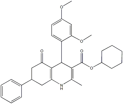 cyclohexyl 4-(2,4-dimethoxyphenyl)-2-methyl-5-oxo-7-phenyl-1,4,5,6,7,8-hexahydro-3-quinolinecarboxylate Struktur