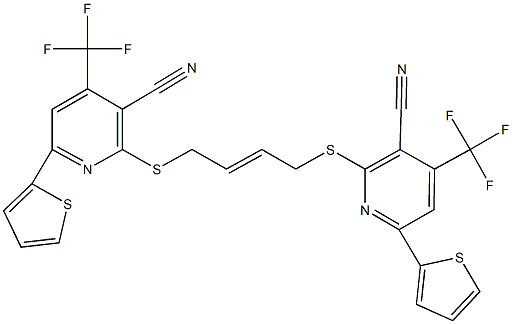 2-[(4-{[3-cyano-6-(2-thienyl)-4-(trifluoromethyl)-2-pyridinyl]sulfanyl}-2-butenyl)sulfanyl]-6-(2-thienyl)-4-(trifluoromethyl)nicotinonitrile Struktur