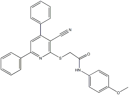 2-[(3-cyano-4,6-diphenylpyridin-2-yl)sulfanyl]-N-(4-methoxyphenyl)acetamide Struktur