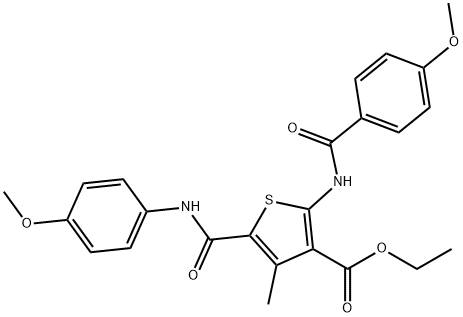 ethyl 5-[(4-methoxyanilino)carbonyl]-2-[(4-methoxybenzoyl)amino]-4-methyl-3-thiophenecarboxylate Struktur