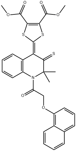 dimethyl 2-(2,2-dimethyl-1-[(naphthalen-1-yloxy)acetyl]-3-thioxo-2,3-dihydroquinolin-4(1H)-ylidene)-1,3-dithiole-4,5-dicarboxylate Struktur