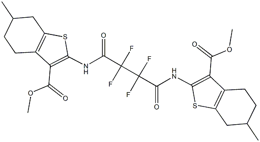 methyl 6-methyl-2-[(2,2,3,3-tetrafluoro-4-{[3-(methoxycarbonyl)-6-methyl-4,5,6,7-tetrahydro-1-benzothien-2-yl]amino}-4-oxobutanoyl)amino]-4,5,6,7-tetrahydro-1-benzothiophene-3-carboxylate Struktur