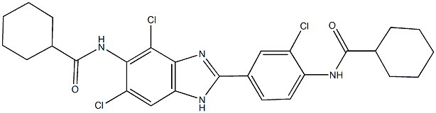 N-(4,6-dichloro-2-{3-chloro-4-[(cyclohexylcarbonyl)amino]phenyl}-1H-benzimidazol-5-yl)cyclohexanecarboxamide Struktur