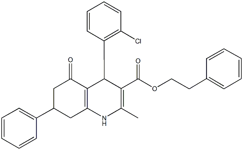 2-phenylethyl 4-(2-chlorophenyl)-2-methyl-5-oxo-7-phenyl-1,4,5,6,7,8-hexahydro-3-quinolinecarboxylate Struktur