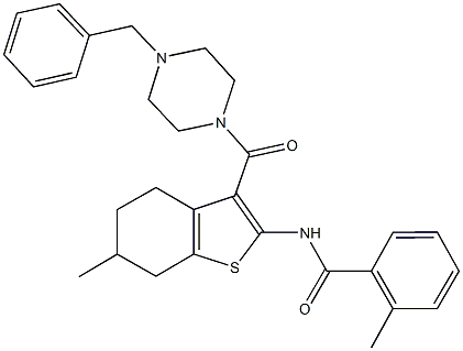 N-{3-[(4-benzyl-1-piperazinyl)carbonyl]-6-methyl-4,5,6,7-tetrahydro-1-benzothien-2-yl}-2-methylbenzamide Struktur