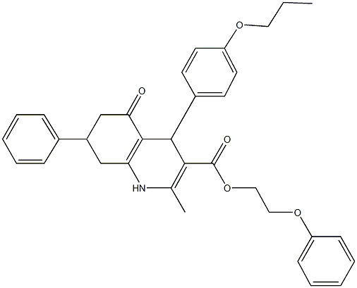 2-phenoxyethyl 2-methyl-5-oxo-7-phenyl-4-(4-propoxyphenyl)-1,4,5,6,7,8-hexahydro-3-quinolinecarboxylate Struktur