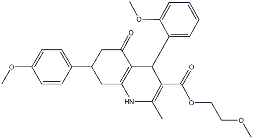 2-methoxyethyl 4-(2-methoxyphenyl)-7-(4-methoxyphenyl)-2-methyl-5-oxo-1,4,5,6,7,8-hexahydro-3-quinolinecarboxylate Struktur