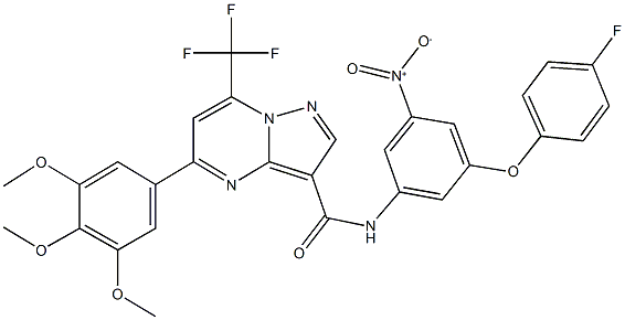 N-{3-(4-fluorophenoxy)-5-nitrophenyl}-7-(trifluoromethyl)-5-(3,4,5-trimethoxyphenyl)pyrazolo[1,5-a]pyrimidine-3-carboxamide Struktur