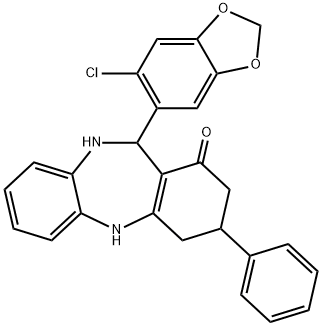 11-(6-chloro-1,3-benzodioxol-5-yl)-3-phenyl-2,3,4,5,10,11-hexahydro-1H-dibenzo[b,e][1,4]diazepin-1-one Struktur